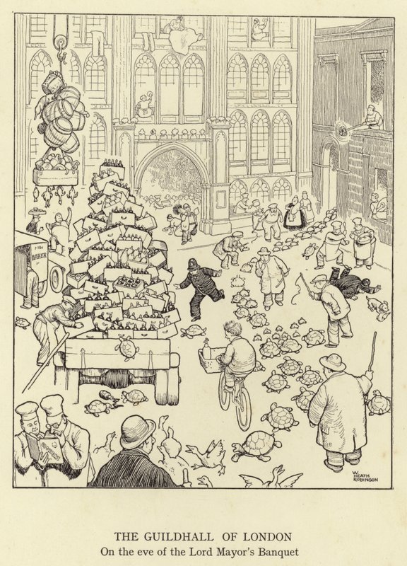 La Guildhall de Londres, à la veille du Banquet du Lord Maire - William Heath Robinson