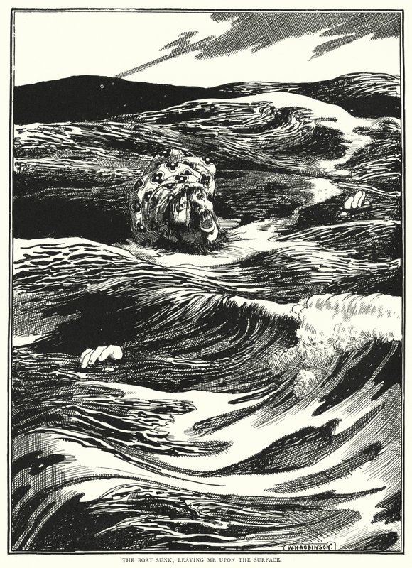 Le bateau a coulé, me laissant à la surface - William Heath Robinson