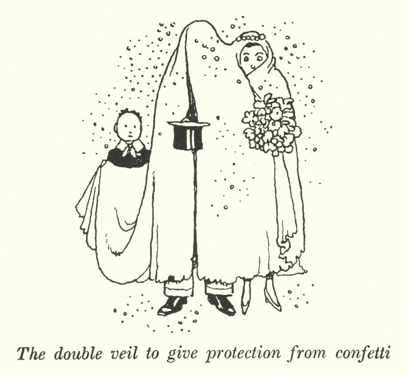 Le double voile pour se protéger des confettis (lithographie) - William Heath Robinson