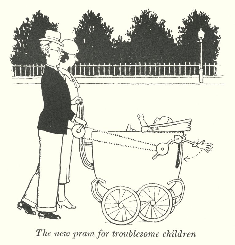La nouvelle poussette pour enfants turbulents (lithographie) - William Heath Robinson