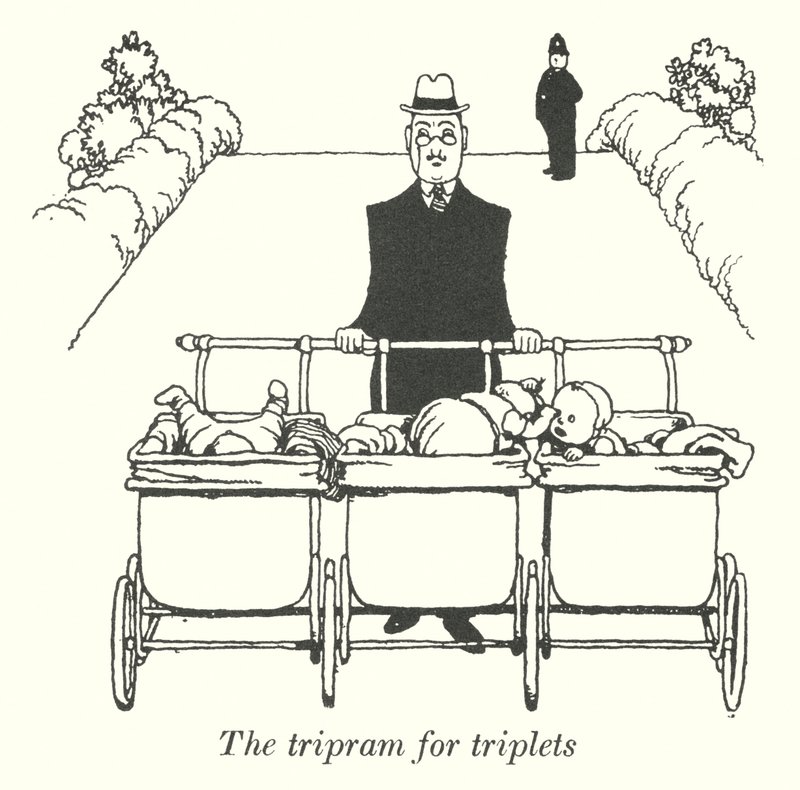 Le tripram pour triplés (lithographie) - William Heath Robinson