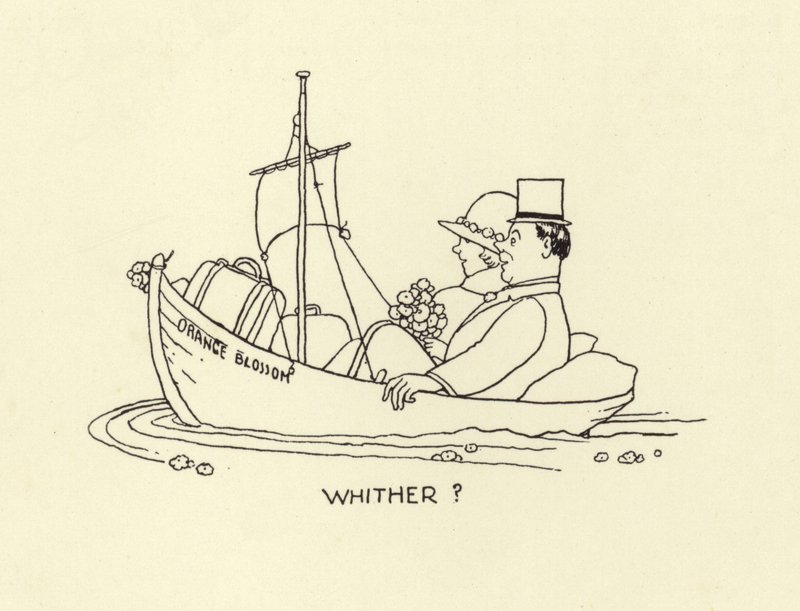 Où, couple marié partant sur la mer de la vie conjugale - William Heath Robinson