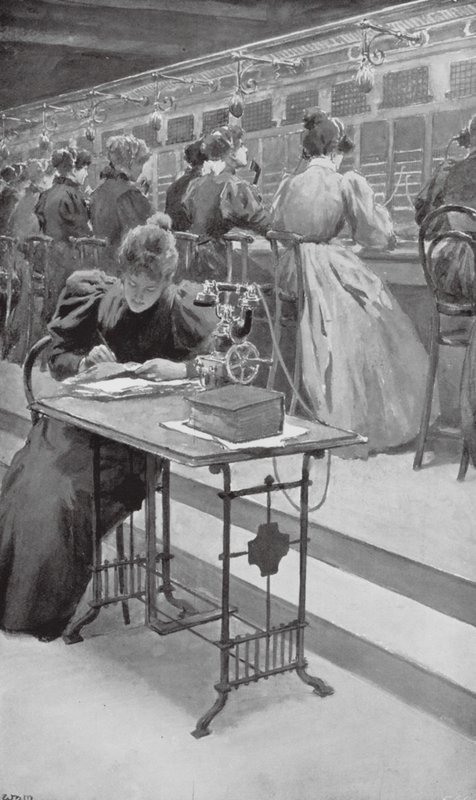 Au travail dans une salle de téléphone - William Henry (after) Margetson