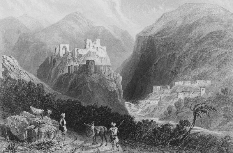 Château sur le mont Amana, près du Khan Karamont - William Henry Bartlett
