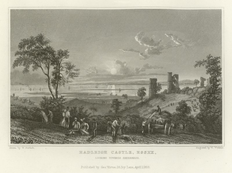 Château de Hadleigh, Essex, en direction de Sheerness - William Henry Bartlett