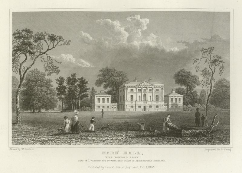 Hare Hall, près de Romford, Essex, siège de J Western, Esquire - William Henry Bartlett