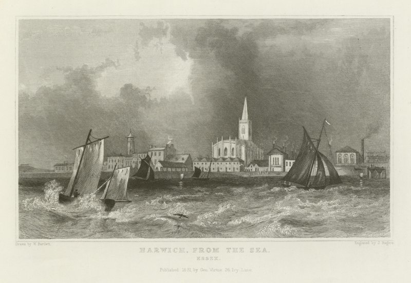 Harwich, depuis la mer, Essex - William Henry Bartlett