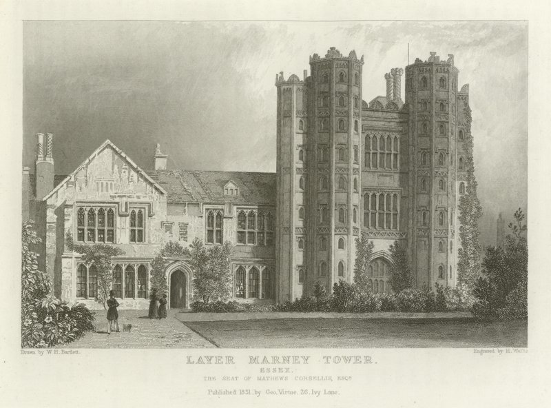 Tour Layer Marney, Essex, la résidence de Mathews Corsellis, Esquire - William Henry Bartlett