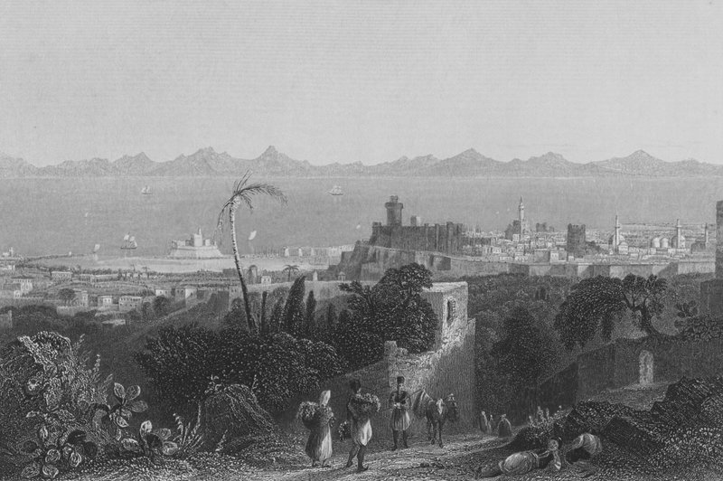 Rhodes, depuis les hauteurs, près de la villa de Sir Sidney Smith - William Henry Bartlett