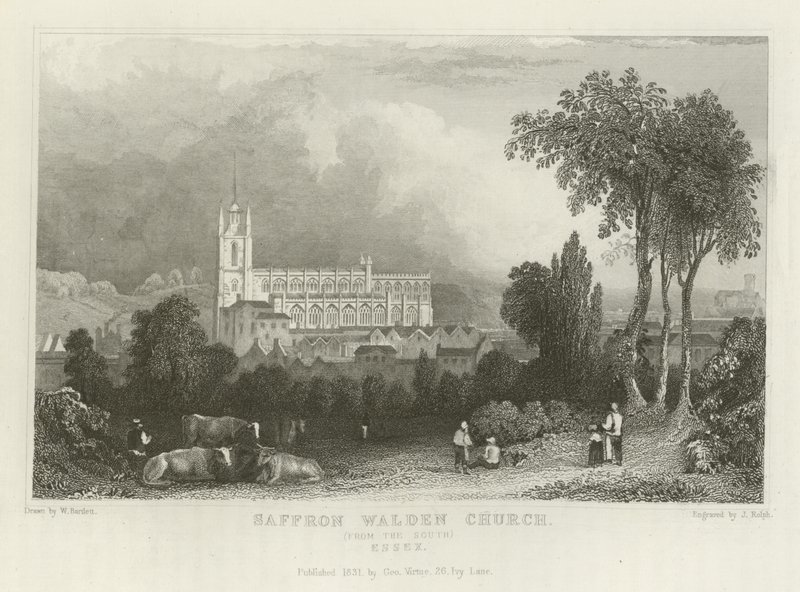 Église de Saffron Walden, depuis le sud, Essex - William Henry Bartlett