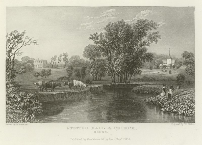 Stisted Hall et église, Essex - William Henry Bartlett