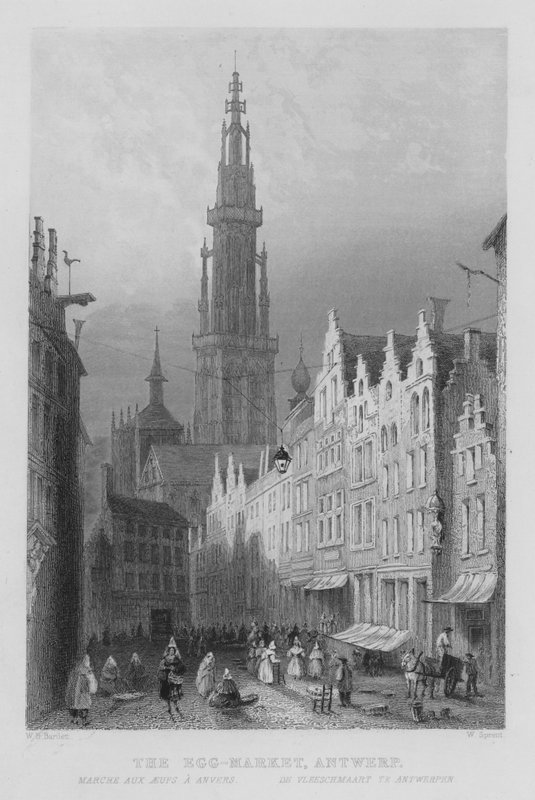 Le Marché aux Œufs, Anvers - William Henry Bartlett