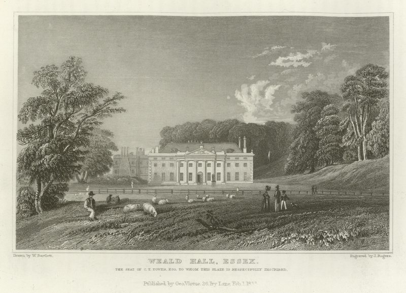 Weald Hall, Essex, la résidence de C T Tower, Esquire - William Henry Bartlett