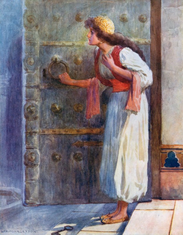 Tremblant de peur, elle laissa tomber la clé magique par terre - William Henry Margetson