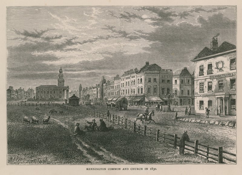 Kennington Common et église en 1830 - William Henry Prior