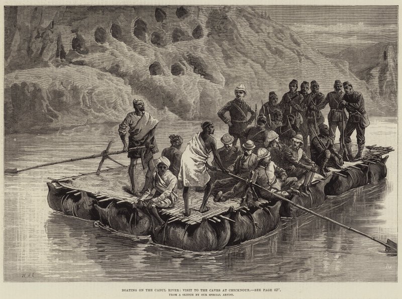 Navigation sur la rivière Cabul, visite aux grottes de Chicknour - William Heysham Overend