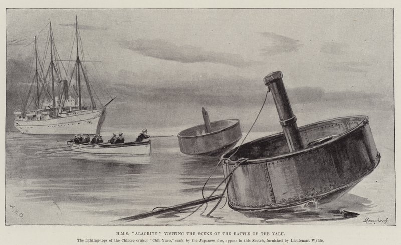 HMS Alacrity visitant la scène de la bataille du Yalu - William Heysham Overend