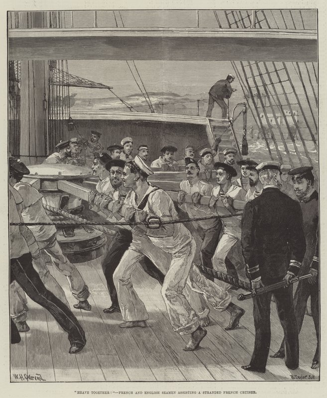 Ensemble! Marins français et anglais aidant un croiseur français échoué - William Heysham Overend