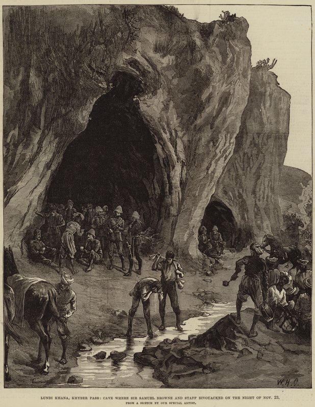 Lundi Khana, col de Khyber, grotte où Sir Samuel Browne et son état-major ont bivouaqué la nuit du 23 novembre - William Heysham Overend
