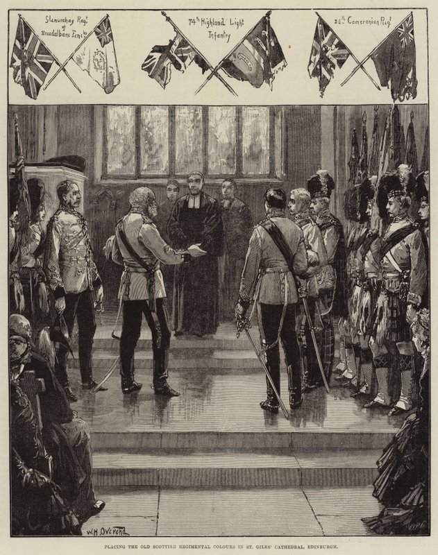 Placement des anciennes couleurs régimentaires écossaises dans la cathédrale St Giles, Édimbourg - William Heysham Overend