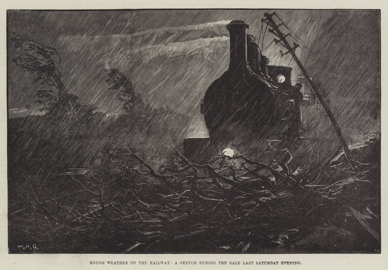 Temps mauvais sur le chemin de fer, une esquisse pendant la tempête de samedi soir dernier - William Heysham Overend