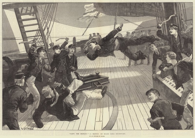 Lancez le singe ! Un croquis à bord du HMS Inconstant - William Heysham Overend