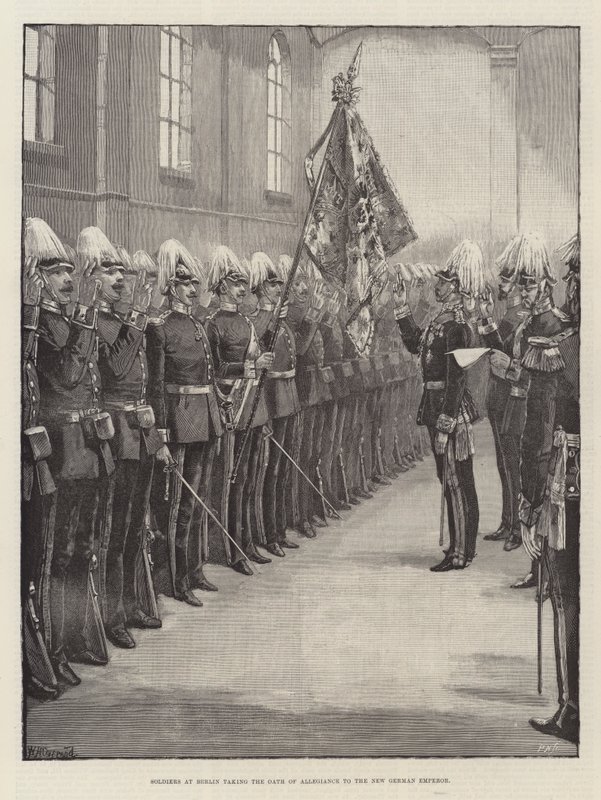 Soldats à Berlin prêtant serment au nouvel empereur allemand - William Heysham Overend