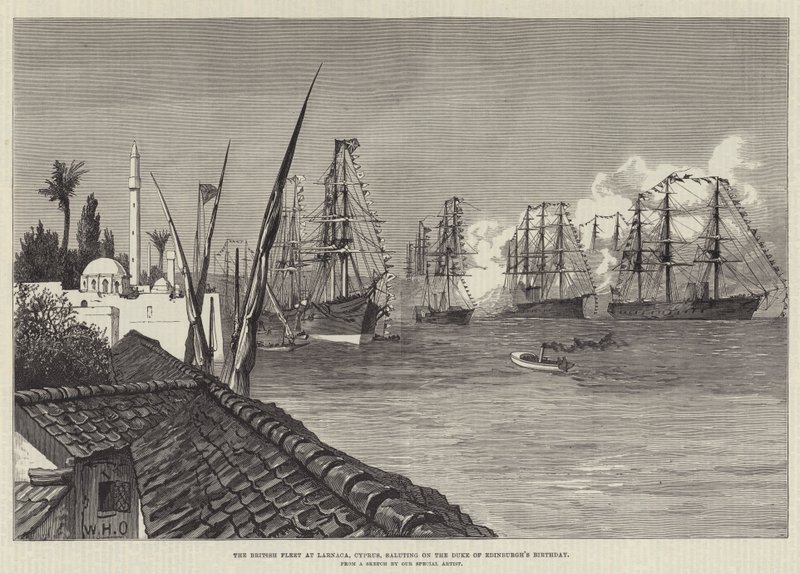 La flotte britannique à Larnaca, Chypre, saluant pour l