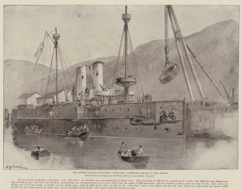 Le cuirassé chinois Chen-Yuen en réparation à Port Arthur - William Heysham Overend