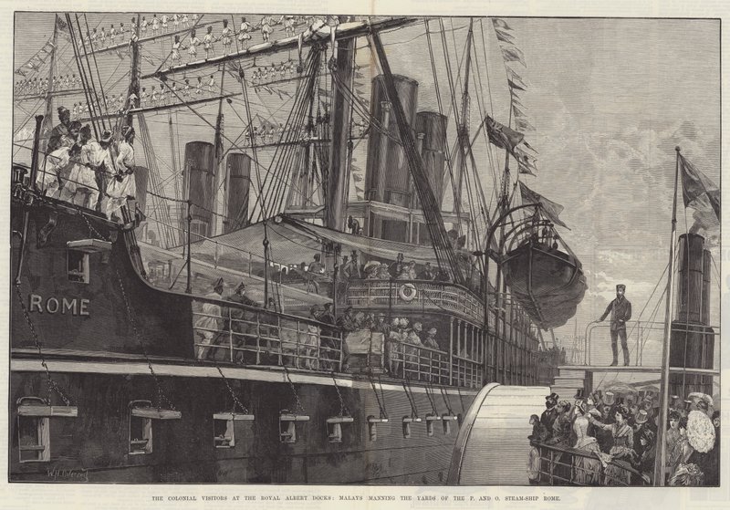 Les Visiteurs Coloniaux aux Royal Albert Docks, Malais manœuvrant les Vergues du P et O Steam-Ship Rome - William Heysham Overend