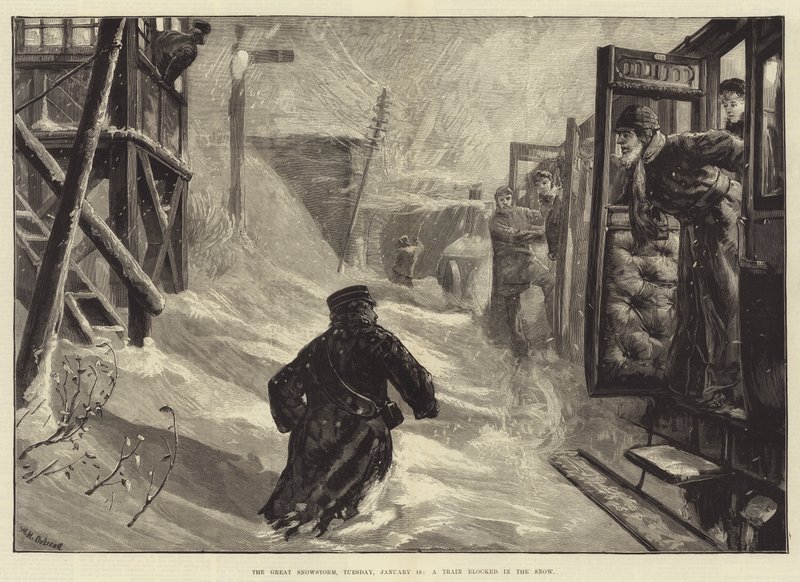 La grande tempête de neige, mardi 18 janvier, un train bloqué dans la neige - William Heysham Overend
