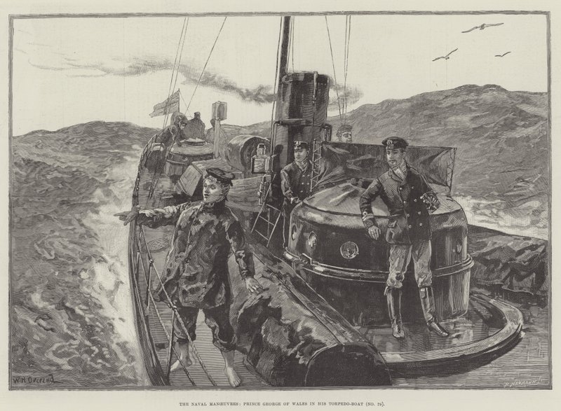 Les manœuvres navales, le prince George de Galles dans son torpilleur (n° 79) - William Heysham Overend