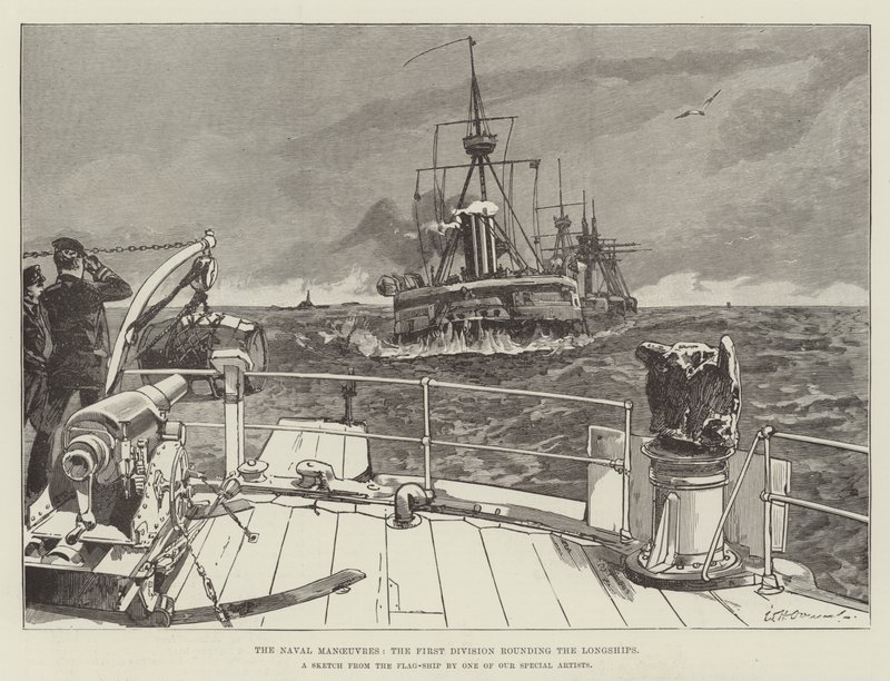 Les manœuvres navales, la première division contournant les Longships - William Heysham Overend