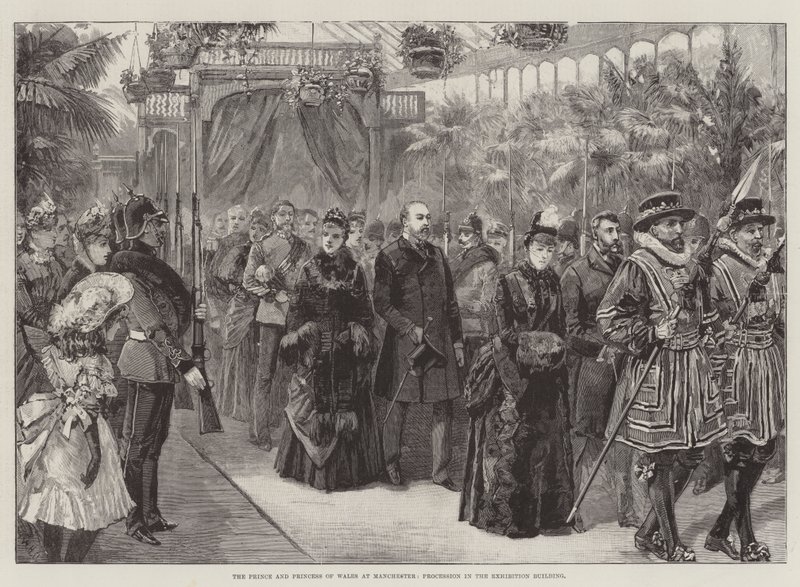 Le Prince et la Princesse de Galles à Manchester, procession dans le bâtiment de l