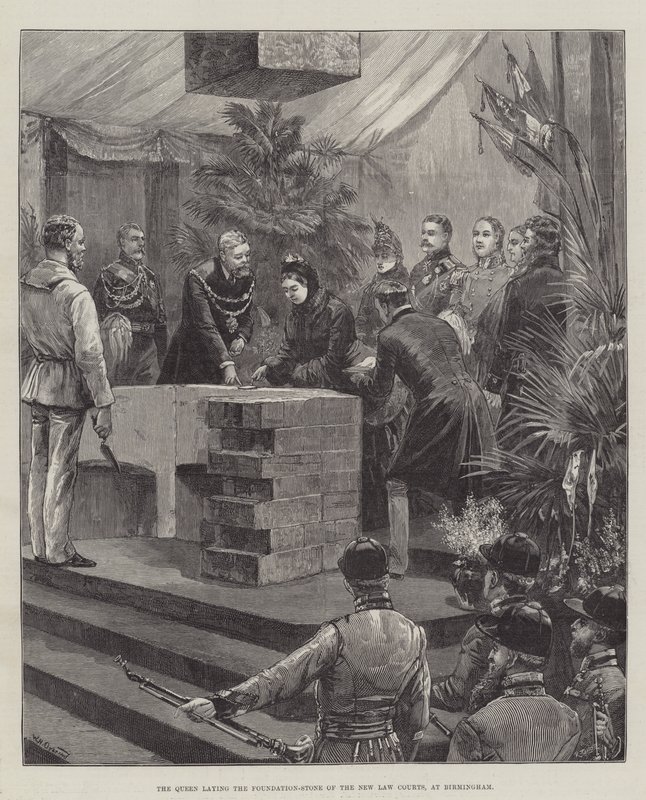 La reine posant la première pierre des nouveaux tribunaux, à Birmingham - William Heysham Overend