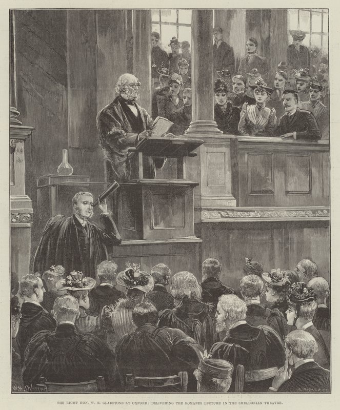 Le très honorable W E Gladstone à Oxford, prononçant la conférence Romanes au théâtre Sheldonian - William Heysham Overend
