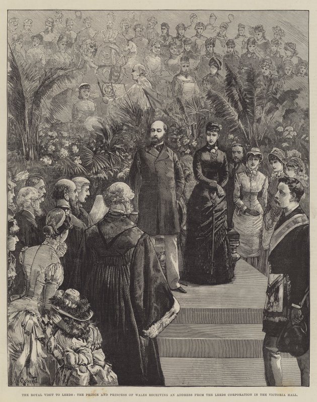 La visite royale à Leeds, le prince et la princesse de Galles recevant une adresse de la corporation de Leeds dans le Victoria Hall - William Heysham Overend