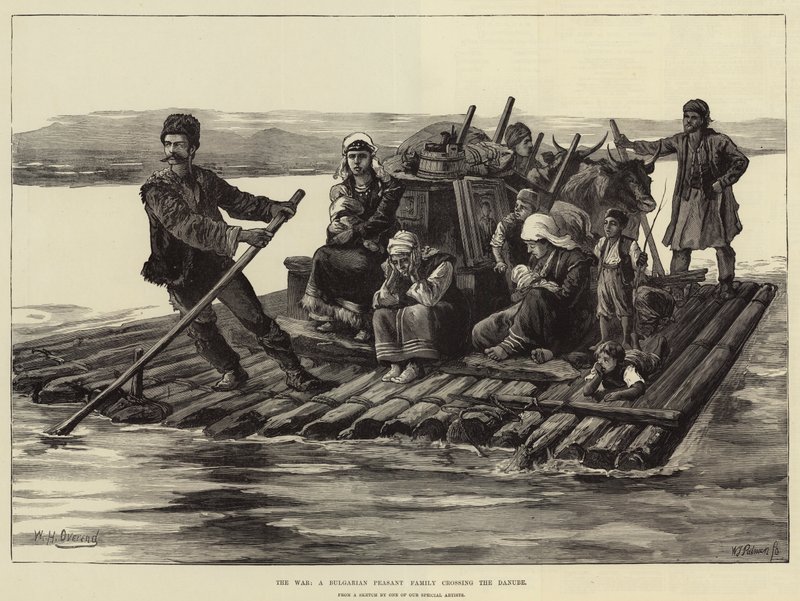 La Guerre, une famille paysanne bulgare traversant le Danube - William Heysham Overend