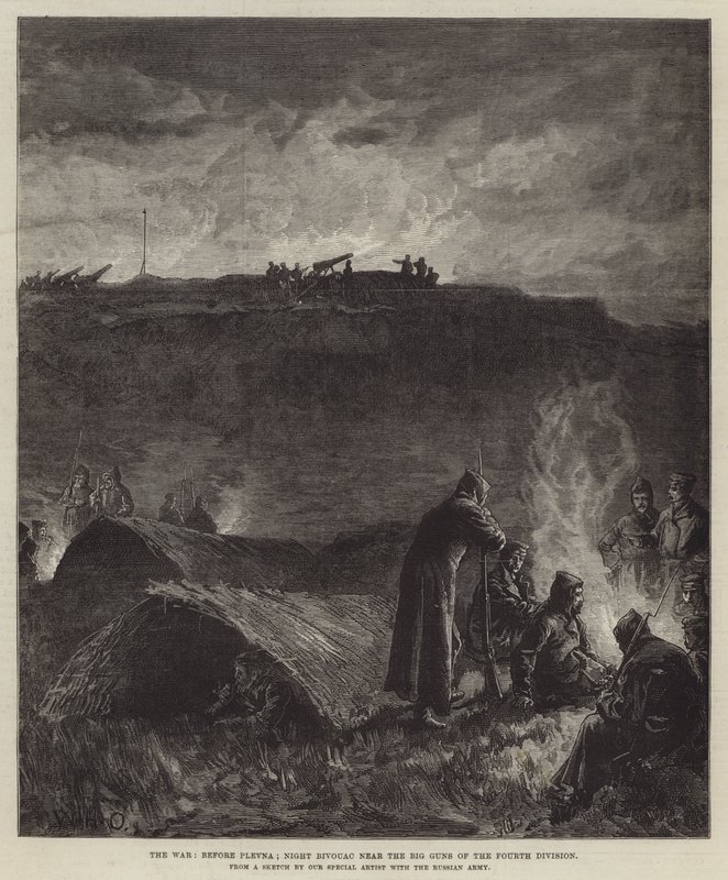 La Guerre, avant Plevna; Bivouac nocturne près des gros canons de la quatrième division - William Heysham Overend