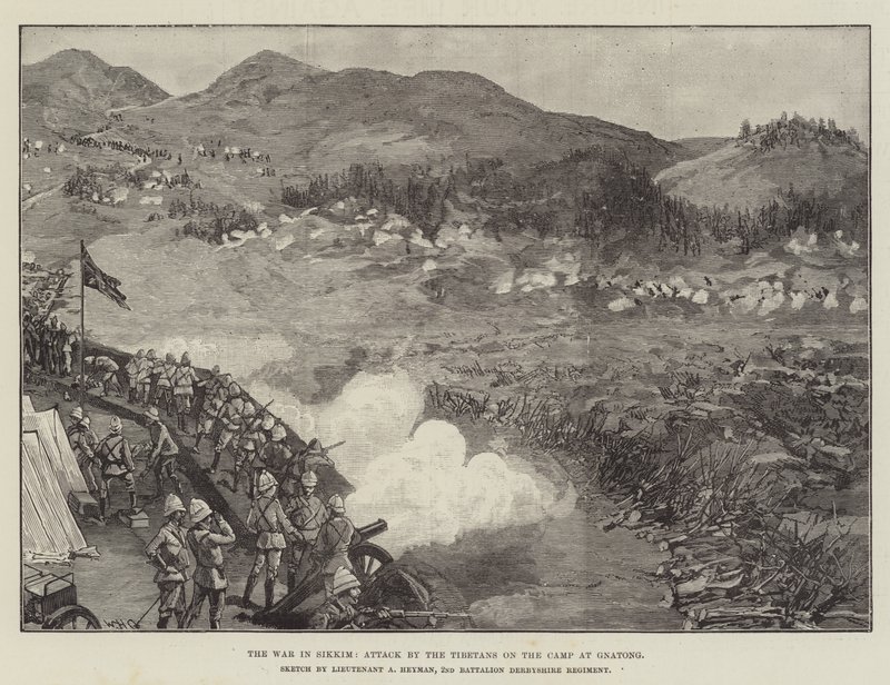 La guerre au Sikkim, attaque des Tibétains sur le camp de Gnatong - William Heysham Overend