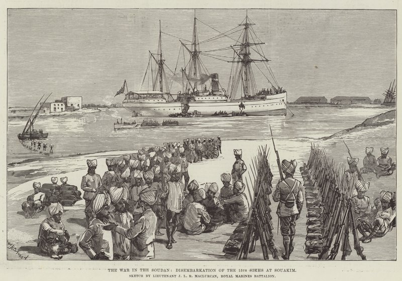 La guerre au Soudan, débarquement des 15e Sikhs à Souakim - William Heysham Overend