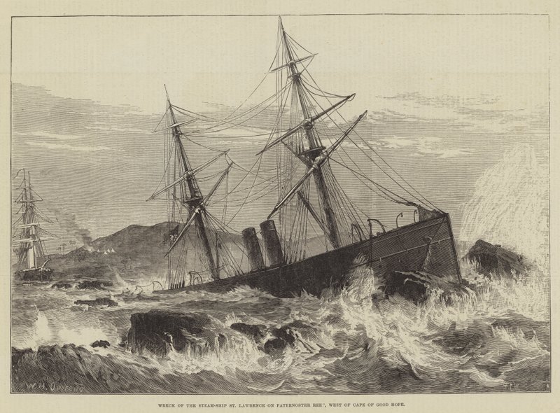 Naufrage du vapeur St Lawrence sur le récif Paternoster, à l