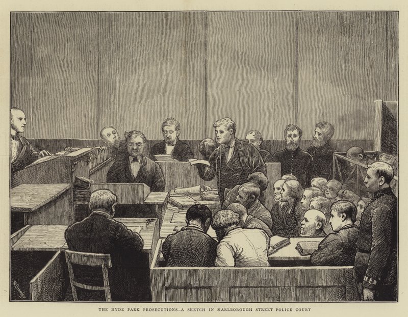Les poursuites de Hyde Park, un croquis au tribunal de police de Marlborough Street - William III Bromley