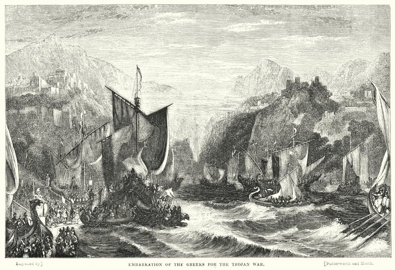 Embarquement des Grecs pour la guerre de Troie (gravure) - William Linton