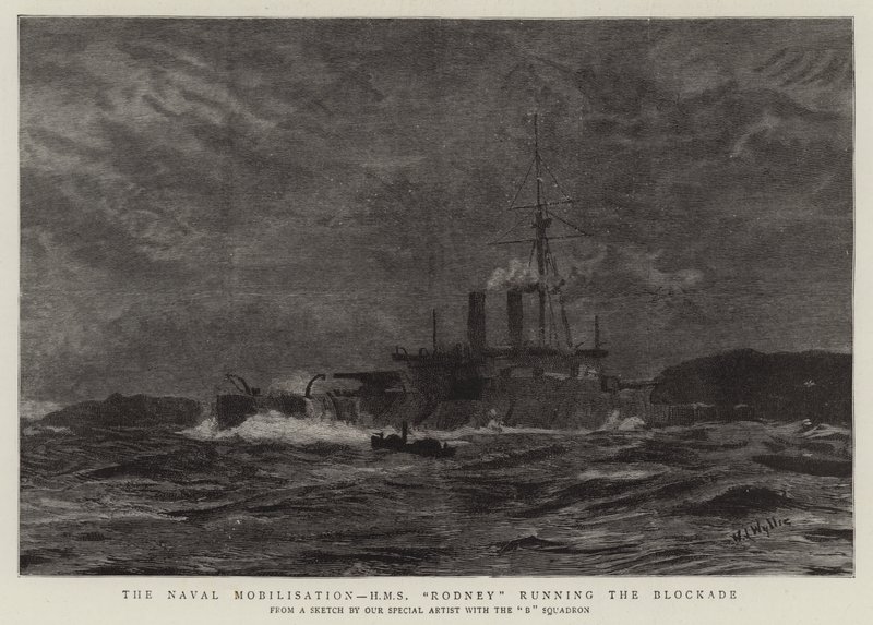 La mobilisation navale, H M S Rodney franchissant le blocus - William Lionel Wyllie