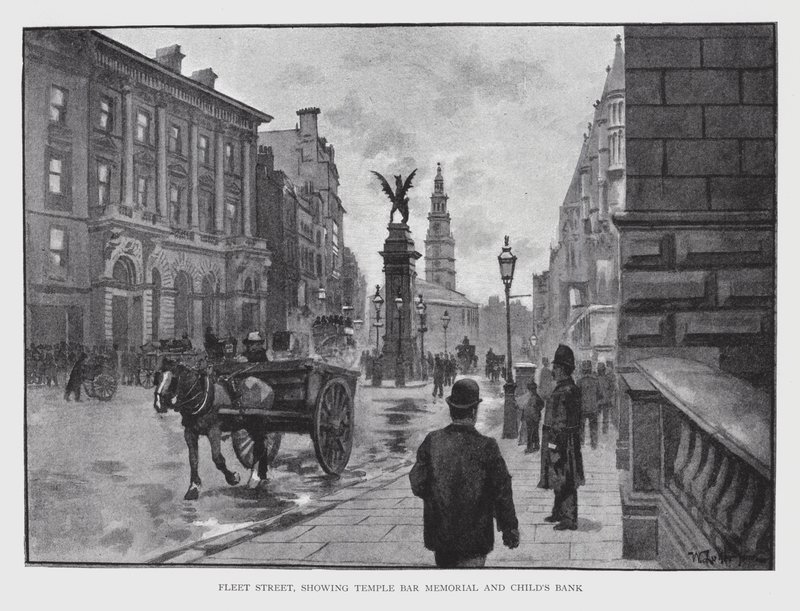 Fleet Street, montrant le Temple Bar Memorial et la banque Child