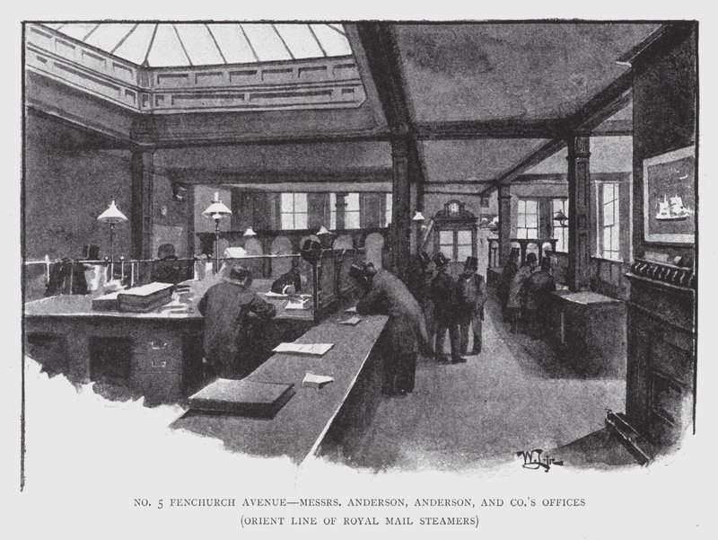 No 5 Fenchurch Avenue, bureaux de Messrs Anderson, Anderson, et Co, Orient Line of Royal Mail Steamers - William Luker