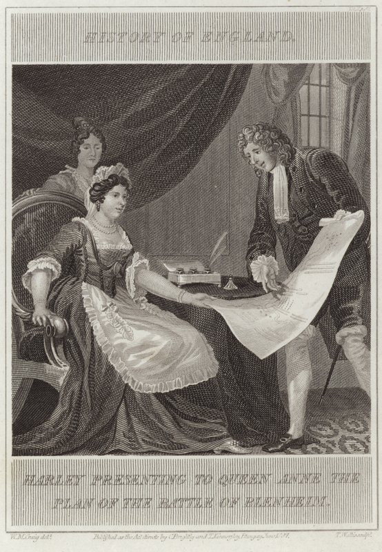 Harley présentant à la reine Anne le plan de la bataille de Blenheim - William Marshall Craig
