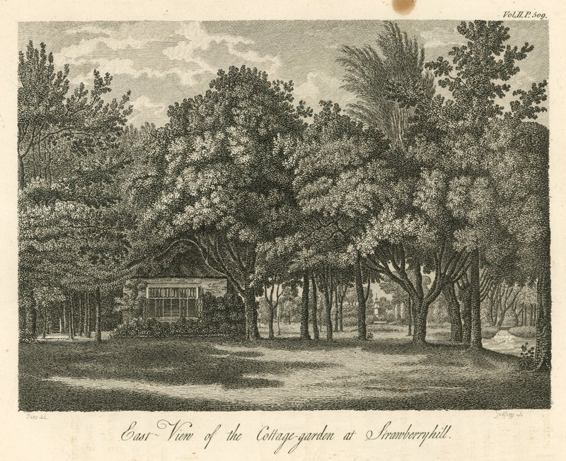 Vue est du jardin de la chaumière à Strawberry Hill, Twickenham, Londres - William Pars