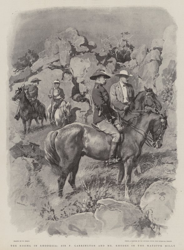 Le soulèvement en Rhodésie, Sir F Carrington et M. Rhodes dans les collines de Matoppo - William Small